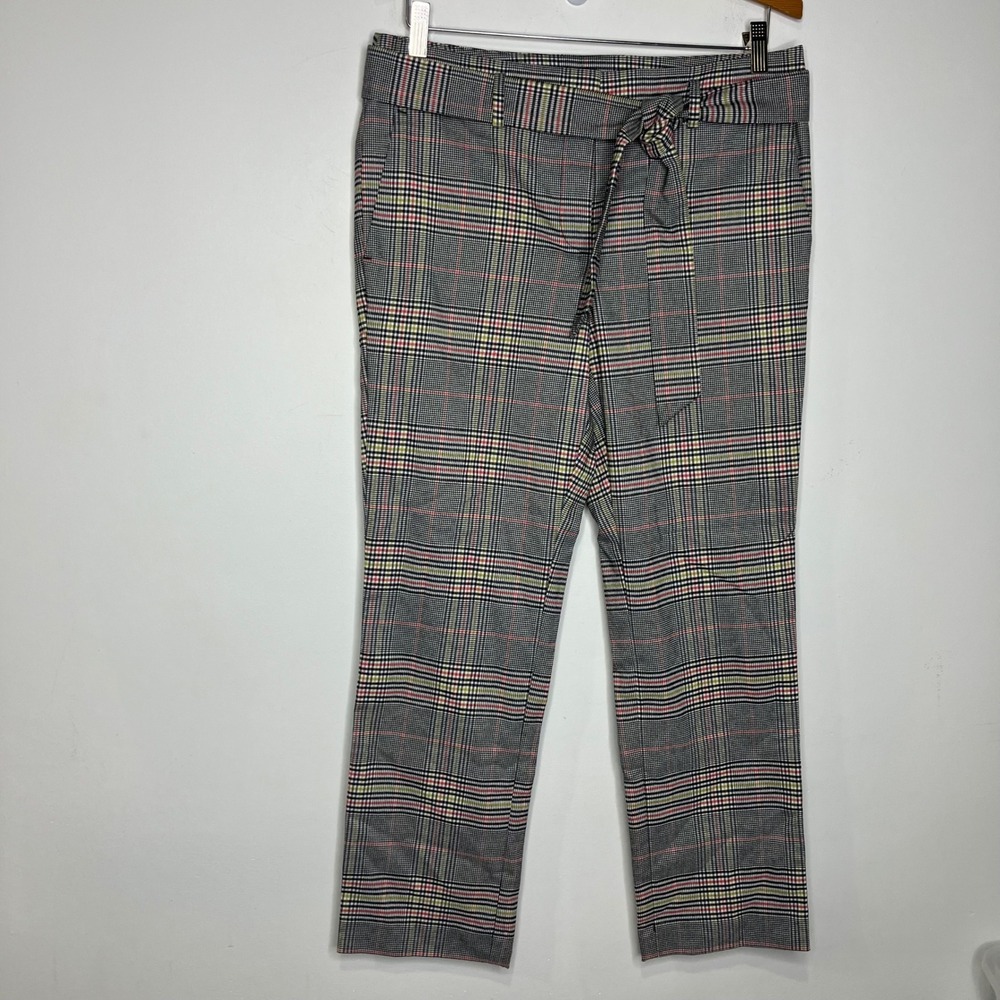 Loft outlet plaid belted straiht leg pants black white women size 6 professional